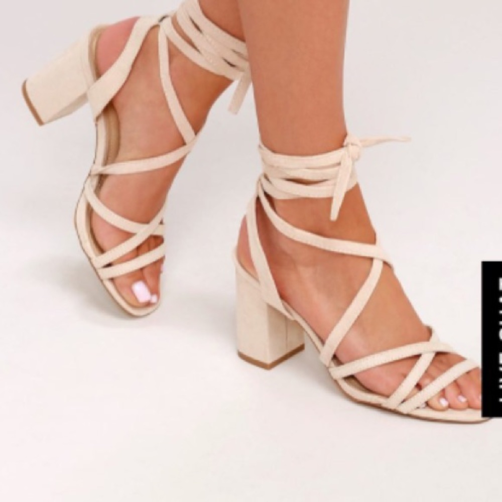Nude suede lace up heels